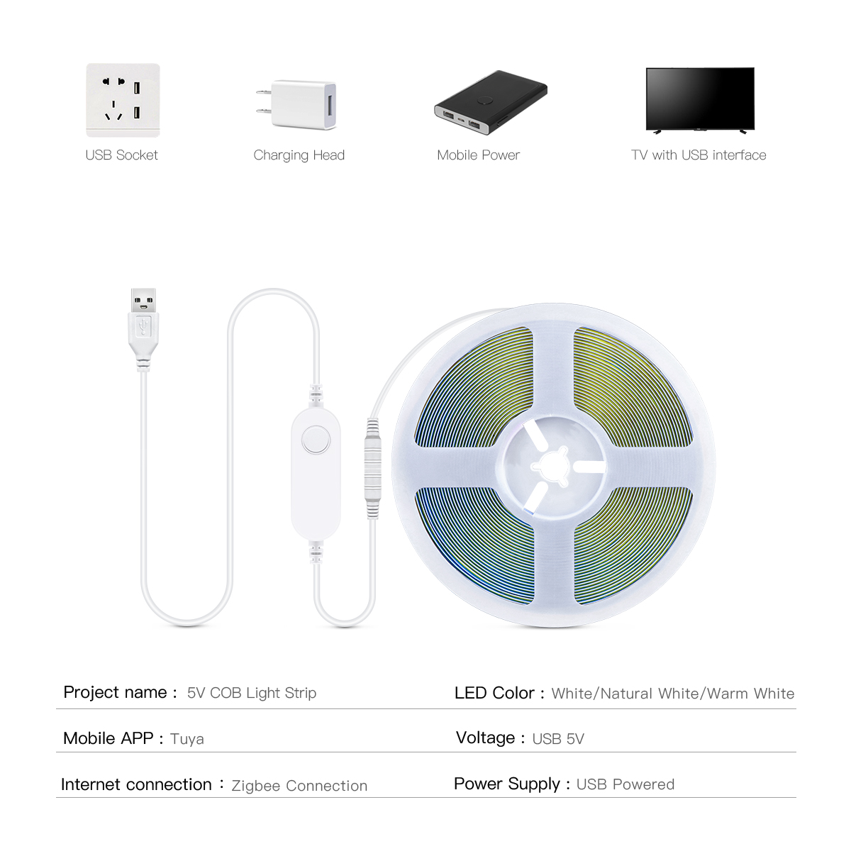 Tira de luces LED ZigBee COB,  - Smart Home Yellow reseña y precio